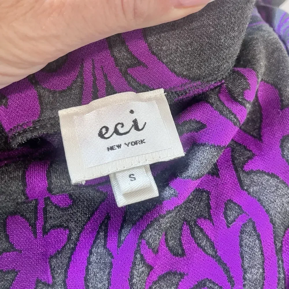 ECI New York Skirt size Small Purple Gray Floral Long Maxi A Line Stretch Modest - Picture 9 of 9